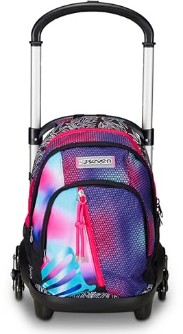 Seven Trolley Scuola Flex 3 Ruote, Rosa, Shadefull Girl, 3 in 1, Triplo Uso, Zaino Con Carrello Sganciabile, Tasca Porta Borraccia e Crossover System, Zaino Scuola Viaggio, Bambina Ragazza