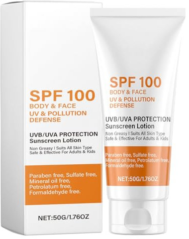50g Crème Solaire SPF 100 Lait Solaire FPS 100 Anti-Dessèchement Crème Solaire Pour Visage Et Corps Écran Solaire Texture Légère Non Grasse Protège Des UVA UVB Crème Solaire Corporelle Non Grasse