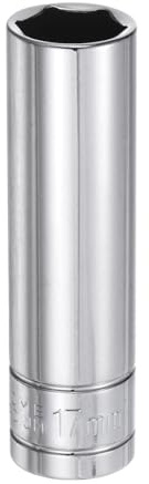 sourcing map 6-Point Socket 1/2 Drive 17mm Metric 3.1 Length 45# Steel Deep Sockets Full Polishing Chrome Sockets for Car Repair Mechanical Maintenance Home Use