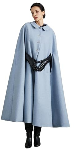 BEAUTELICATE Mezcla de Lana Capa de Abrigo con Bolsillos Mujeres Largo Chaqueta Prueba de Viento para Otoño Invierno (Azul,XL)