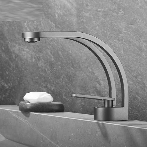 CZAOERXB Minimalistischer kreativer Vollkupfer-Waschtischhahn für Badezimmer, Toilette, Unterbauwaschbecken, Warm- und Kaltwasserhahn, Weiß, Grau