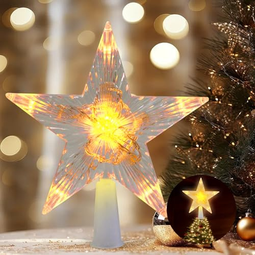Stella Albero di Natale, Puntale Albero di Natale Luminoso, Stella di Natales Luminosa, Stelle Alber di Natales con Luci, Decorazioni a LED per Festival, Feste, Matrimoni, Compleanni (B)