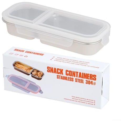 Contenedor de aperitivos de acero inoxidable a prueba de fugas con múltiples compartimentos para almacenamiento separado de alimentos, lonchera para uso diario (blanco, 2 compartimentos)