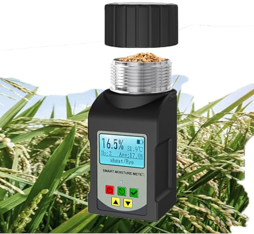 LHQYA Misuratore di umidità per Cereali con Retroilluminazione LCD/Trasmissione Vocale/Mantenimento Dati, Intervallo di Misurazione 4,6% ~ 36%, 99 Letture, capacità 90 Ml, per 25 Cereali