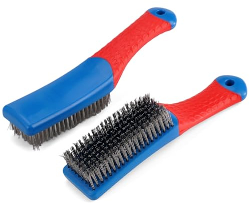 2 Piezas Cepillo Alambre, 16 cm Cepillos de Limpieza de óxido Manual, Mango de Goma Cepillo Acero Inoxidable para Limpiar Manchas de Aceite de la Parrilla, Manchas de Aceite, Polvo de Pintura