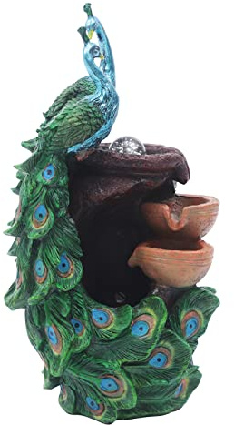 Peacock Tabletop Water Fountain, Elegant Indoor Water Fountains with LED Crystal Ball, Art Decorative Animal Statue Bonsai Waterfall Fountain for Home Living Room Bedroom Office Decor