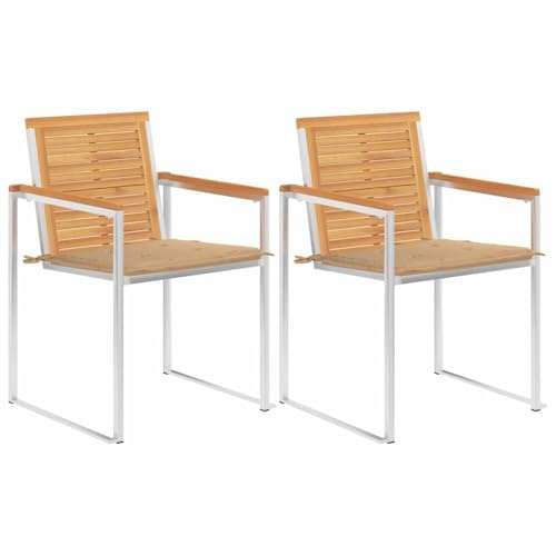 Owoxanthellate 2er Set Teak Gartenstühle mit Beige Kissen 60 x 56 x 85 cm Massivholz Edelstahl Modernes Design Robust & Langlebig für Balkon Terrasse Garten Outdoor Relax Lounge