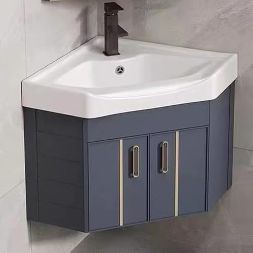 ZDJZMGZ Corner Bathroom Sink, Wall Mounted Ceramic Vanity with Floating Wash Basin and Storage, Space-Saving Solution for Small Bathrooms(Blue)