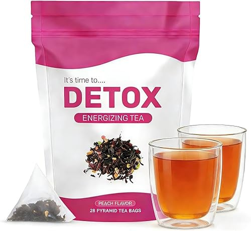 Té Detox de Melocotón para Adelgazar, Natural, Digestivo, Sin Laxantes, Vegano, 28 Bolsitas