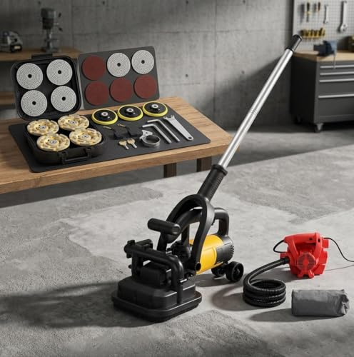 WEIMILOR Pulidora de Pisos de concreto de 4 Cabezales y 3800 W con Varilla Extensible, pulidora de Pisos de concreto de 4 Pulgadas con Cubierta de extracción de Polvo, 6 velocidades, 6000 RPM
