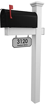 4Ever Products The Southport Vinyl Mailbox Post System - Includes Black Steel Mailbox and Custom Street Address