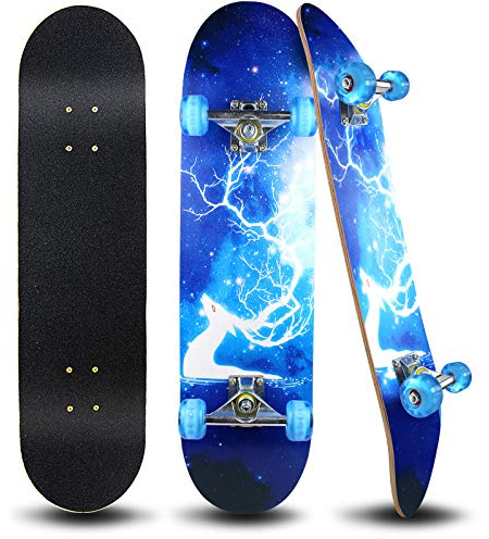 Easy_Way Complete Skateboards- Standard Skateboards for Beginners Kids Boys Girls Teenager- 31''x 8''Canadian Maple Cruiser Pro Skate Board, Skateboards (Deer)