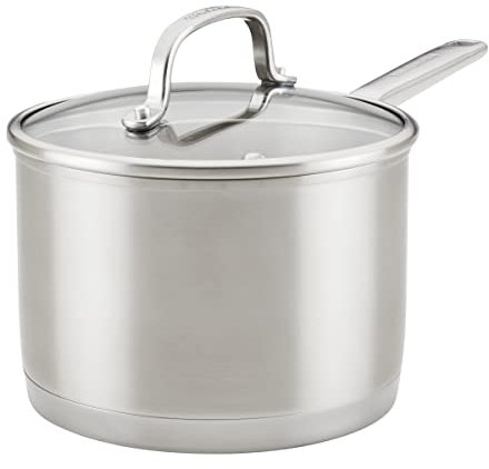 KitchenAid Stielkasserolle mit Deckel, 3-lagiger Boden, gebürsteter Edelstahl, gebürsteter Edelstahl