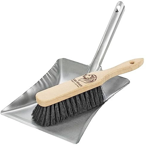 Peggy Perfect Kehrgarnitur Kehrset mit Buchenholz Handbesen und verzinkter Metallschaufel. Widerstandsfähiges und praktisches Industrie und Gartenkehrset mit schwarzen Elastonborsten