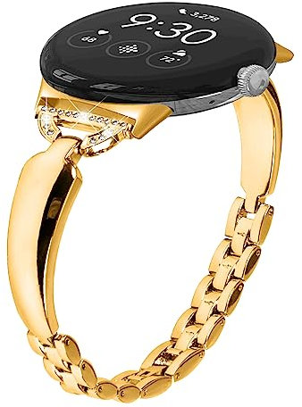MVRYCE Compatible mit Google Pixel Uhrenarmband, Edelstahl-Strasssteine, verstellbare Fitness-Armbänder für Google Pixel SmartWatch 2022 veröffentlicht (Gold)