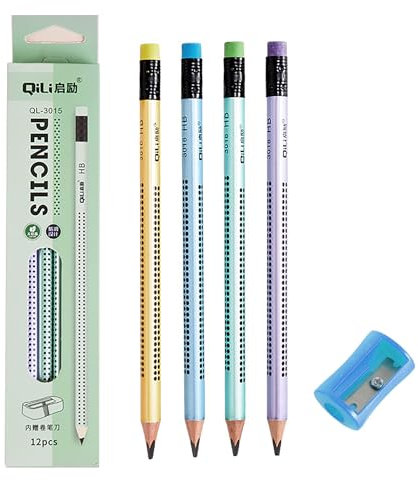 EUZUXU 12 Stück HB Bleistifte, Holzbleistifte Set, Bleistift mit Radiergummi und Spitzer, Graphitstift für Schreibhilfe von Schule, Büro