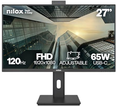 Nilox NXM27RWEB0265 Monitor Business 27'' IPS Full HD, Frequenza 120 Hz, Webcam integrata e USB‑C 65 W, Regolabile ed Ergonomico