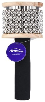 Asteman Professional Cabasa – African Hand-Shaken Percussion Instrument with Stainless Steel Beads, Latin Rhythm Shaker (8.46 × 3.94 × 3.94)