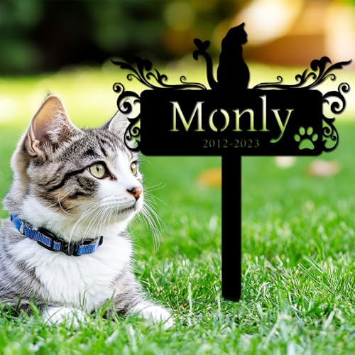 Custom Cat Grave Marker Burial Stake Outside,Personalized Pet Memories Headstone Cemetery Decoration,Cats Tombstone Customized Loss of Sympathy Gifts,Pets Remembrance Plaque for Garden Lawn Outdoor