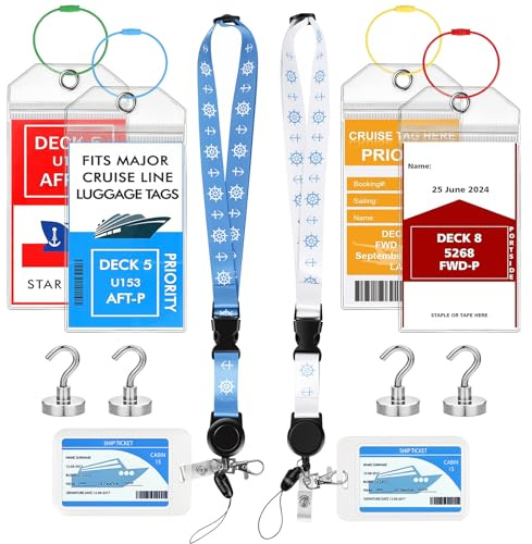 Vicloon 10 Piezas Etiquetas para Equipaje Cruceros,Etiqueta de Equipaje de Crucero de PVC Duradera e Impermeable,Cruceros Etiqueta Maleta Viaje y 2 Cordones y 4 Ganchos para Viajes en Crucero