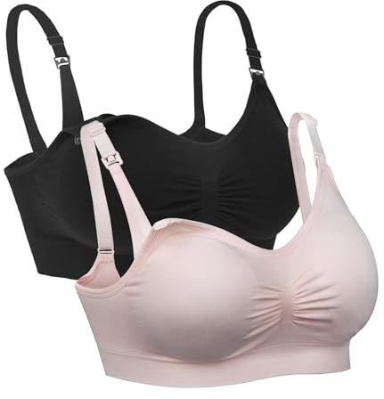 iloveSIA 2X Still-BHS Damen Schwarz+Rosa Schwangerschafts-BH Seamless Still-Bustier,XL