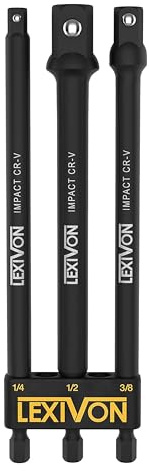 LEXIVON Impact Grade Socket Adapter Set, 6 Extension Bit With Holder | 3-Piece 1/4, 3/8, and 1/2 Drive, Adapt Your Power Drill To High Torque Impact Wrench (LX-102)