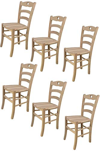 t m c s Tommychairs - Set 6 sedie modello Cuore per cucina bar e sala da pranzo, robusta struttura in legno di faggio levigato, non trattato, 100% naturale e seduta in legno