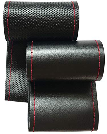 37-38 cm Echtes Leder DIY Lenkradbezug Lenkradhülle zum Schnüren Perforiertes Schwarz Echtes Leder