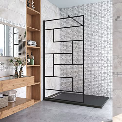 Walk In Doccia 100x200cm vetro 8mm Serigrafato Nero Riquadri Barra 70-120cm | Anticalcare, Vetro Temperato, Opaco