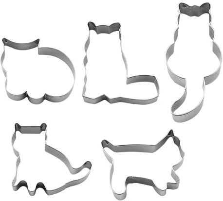 5 PCS Cute Cat Shaped Cookie Cutter Set Stainless Steel Cat Cookie Cutter Cat Shaped Cookie Molds for DIY Baking Cake Fondant Sugarcraft Biscuits Decoration