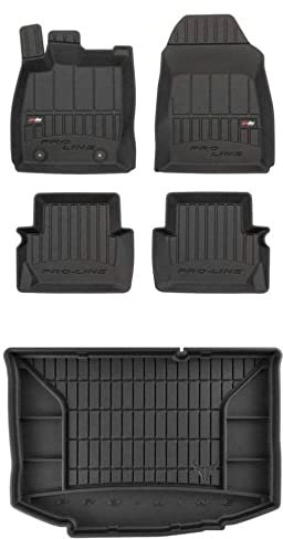 MOTOS Satz Gummifußmatten und Kofferraummatten passend für Ford Fiesta VI 2008-2017 Limousine, Mattensteckdosen auf der Fahrerseite, 25,5cm zwischen den Mattensteckern Verbessern Sie Ihren Reisekomfor