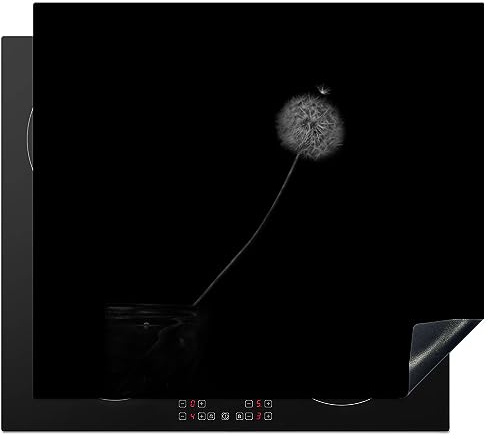 MuchoWow© Protège-plaque à induction | 60x52 cm - Plaque Protection Vitrocéramique Induction - Vinyl - Fleurs - Pissenlit - Graines - Noir - Blanc - Couvre Plaque