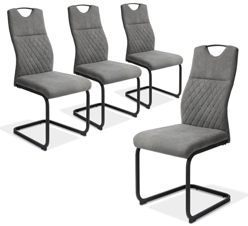 JIEXI Sillas de Comedor Modernas Cantilever 4 sillas Grises de con Respaldo Alto Acolchado con Patas cromadas y sillas Laterales para Sala de Estar (4 sillas Grises)