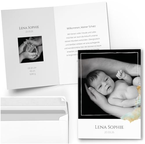 Einladungskarten Manufaktur Hamburg 10 Geburtskarten mit Foto personalisiert S/W Jungen und Mädchen Babykarten Geburt individuell Dankeskarten mit Umschlägen