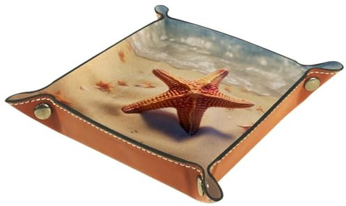 Coast Beach niedlicher Seestern, faltbarer Roll-Organizer, PU-Leder, Braun, kleine Schmuck-, Süßigkeiten-Schlüsselablage, Aufbewahrungsbox für Dekoration, Eingangsbereich und mehr