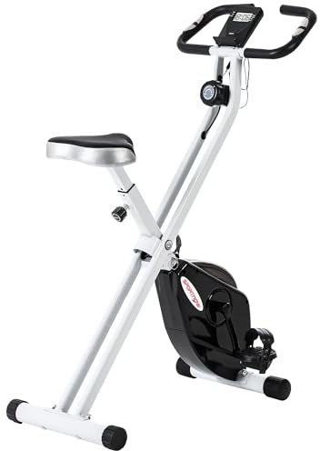SPORTNOW Folding Exercise Bike, Quiet Stationary Bike with 8-Level Magnetic Resistance, Heart-Rate Sensor, Adjustable Seat and Wheels for Home Gym Workout, Black and White