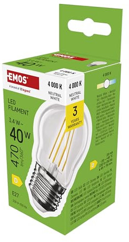 EMOS LED Lampe Edison MiniGlobe, 3,4W Ersatz für 40W Glühbirne, runde Vintage-Glühlampe mit E27 Sockel und Helligkeit 470 lm, Neutralweiß 4000 K, 25000 h Lebensdauer, CRI > 80, 360° Abstrahlwinkel