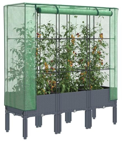 Xichuzi Hochbeet mit Gewächshaus-Aufsatz Rattan-Optik 120x40x140 cm, Palettenrahmen, Hochteich, Gemüsebeet, Kräuterregal Balkon, Blumenbeet, Kräuterspirale, Tomatenbeet, Pflanzhochbeet - 4015834