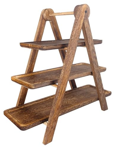 Serviertablett, 3-stöckig, Holz, zusammenklappbare Leiter, Dessertständer mit abnehmbaren Tabletts für Party, Buffet, Cupcake-Ständer aus Holz