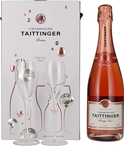 Taittinger Brut Prestige Rosé Non Vintage Champagne and Glasses Gift Set 75cl (Pack of 6)