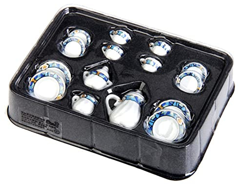 Juego de té en miniatura de casa de muñecas de 1/12, 15 unidades, diseño de flores, taza de té de porcelana para decoración de muebles de casa de muñecas