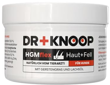HGM Hund torr fläckig hud, håravfall, tråkigt hår, problem med pälsbyte – med laxolja MSM Omega 3 6 fettsyra, pälsvård, lämplig för allergiker, återger styrka och glans i pälsen, 2 x 80 g