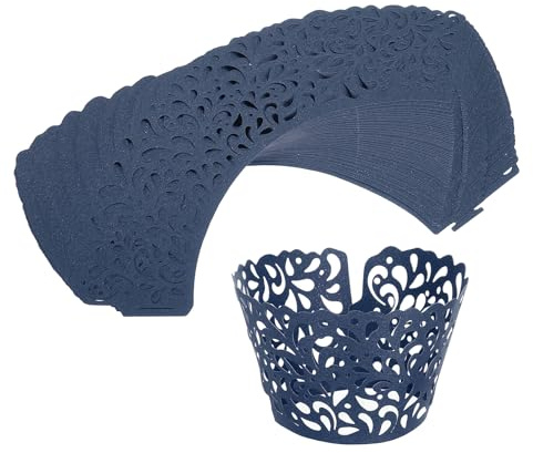 QUARKZMAN 50 Piezas De Moldes Para Cupcakes Envoltorios Gota De Agua Azul | Calados Artísticos Embalaje Para Hornear Vasos Desechables Al Por Mayor Para Decoración Fiestas Pasteles Postres