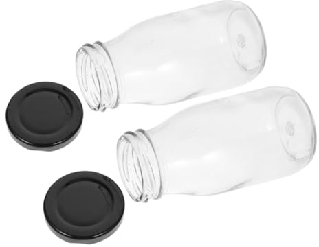 WEKADRIN Botellas de Vidrio para Leche y Yogur 200 Ml con Tapa Metálica Hermética, Set 2 Piezas, Botellas Reutilizables para Almacenamiento de Bebidas y Jugos en Cocina y Hogar