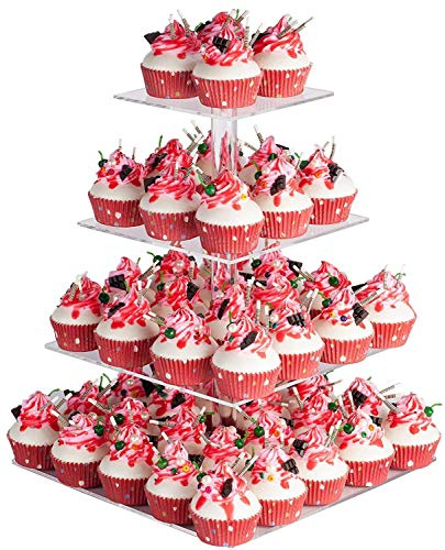 YestBuy 4 Tier Acrylic Cupcake Stand, Premium Cupcake Holder, Acrylic Cupcake Tower Display Cady Bar Party Décor â Display for Pastry(4.7 Between 2 Layers)