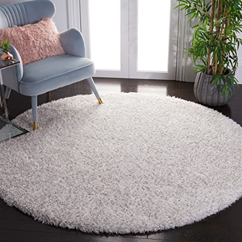 SAFAVIEH Flokati Collection Area Rug - 6'7 Round, Ivory & Grey, Non-Shedding & Easy Care, 2.3-inch Thick Ideal for High Traffic Areas in Living Room, Bedroom (FLK310B)