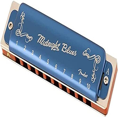 Fender Midnight Blues Harmonica Diatonic 10 Hole Tuning A Limited Edition, Blue