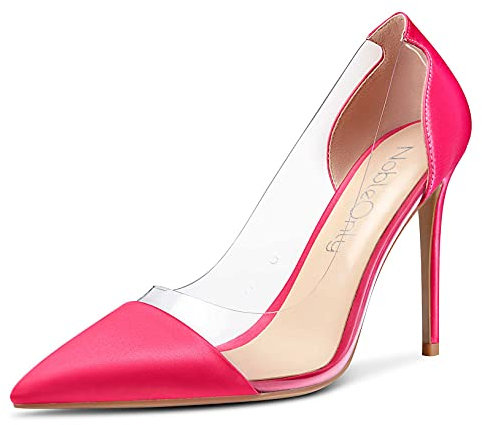 NobleOnly Scarpe col Tacco Donna Trasparente Tacco a Spillo 10CM High Heels Rosa Raso Scarpe EU 39.5