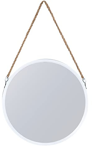 levandeo Spiegel 40cm Rund Weiß Metall Jute Wandspiegel Flurspiegel Juteband Wanddeko Deko Badspiegel