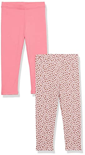 Amazon Aware Leggings en Punto elástico de algodón Niña, Pack de 2, Rosa/Estampado Floral, 10 años